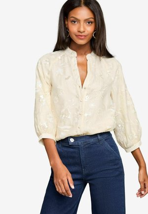 EMBROIDERED V NECK - REGULAR FIT - Skjorta - cream