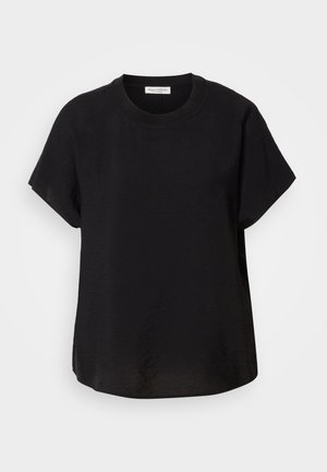 Sort kortærmet t-shirt med rund halsudskæring. Fremstillet af letvægtsstof, med en afslappet pasform og en lige kant forneden.