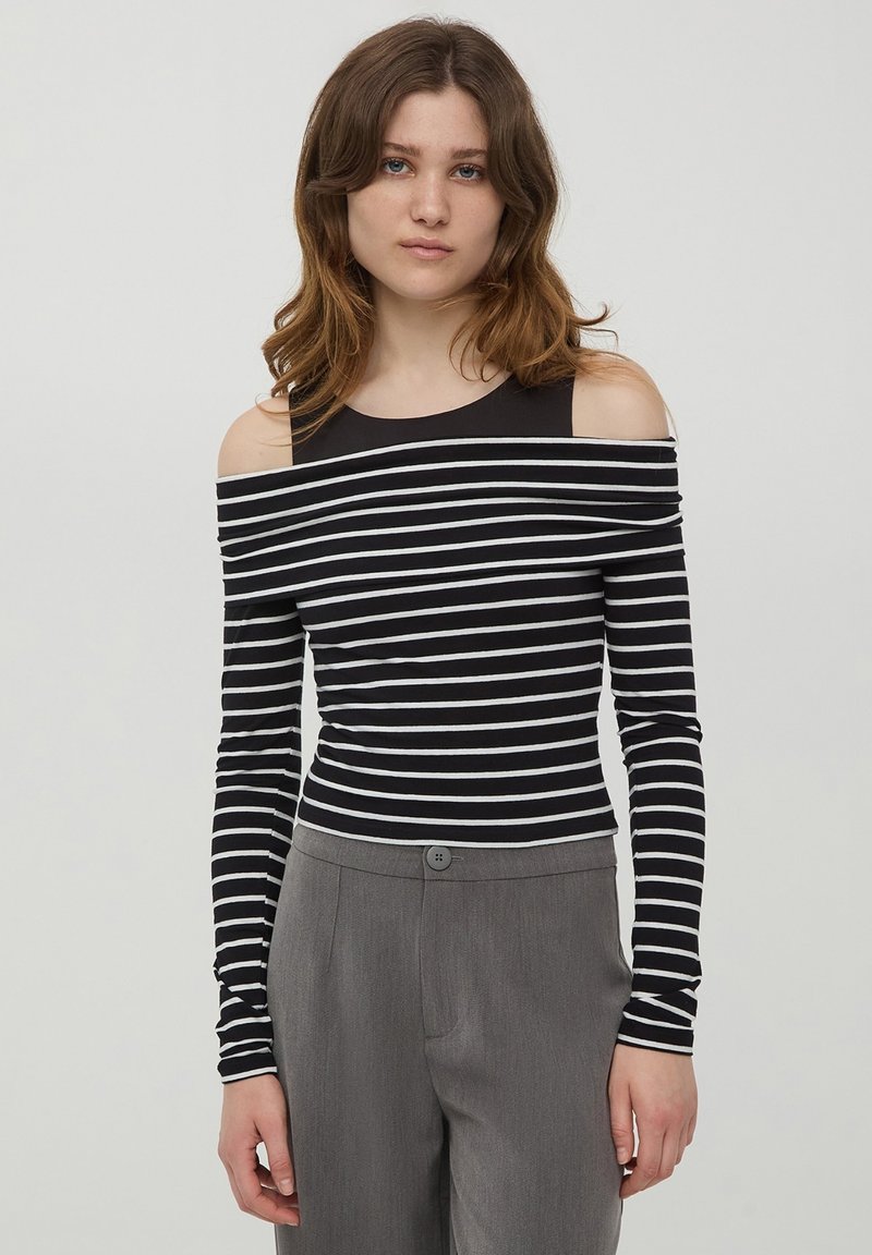 Terranova CON SCOLLO SHIFFER A RIGHE - Maglietta a manica lunga - nero