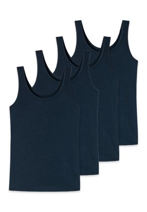 Dunkelblaue Tanktops im Viererpack, aus atmungsaktivem Baumwollmaterial, mit geripptem Rundhalsausschnitt und ärmellosem Design.