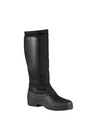 Botas de nieve impermeables negras con parte superior acolchada, suela de goma y acentos texturizados para mayor agarre y durabilidad. Parte superior ajustable para un ajuste ceñido.
