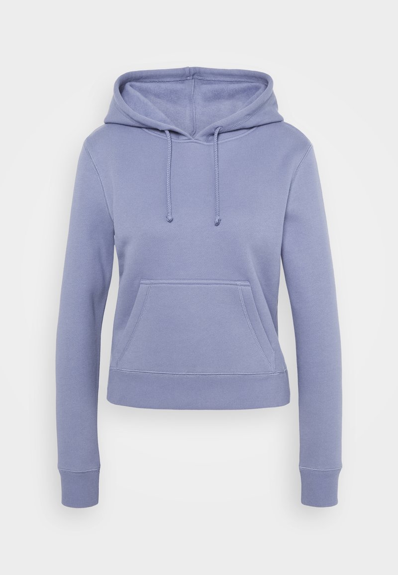 Sweat à capuche violet clair en tissu doux. Comprend une poche avant, des poignets côtelés et des cordons à la capuche. Design décontracté.