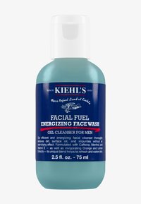 Gelrens i en klar, rund flaske med hvit flip-top-kappe. Blå og marineblå etikett med røde detaljer og hvit tekst. 75 ml størrelse.