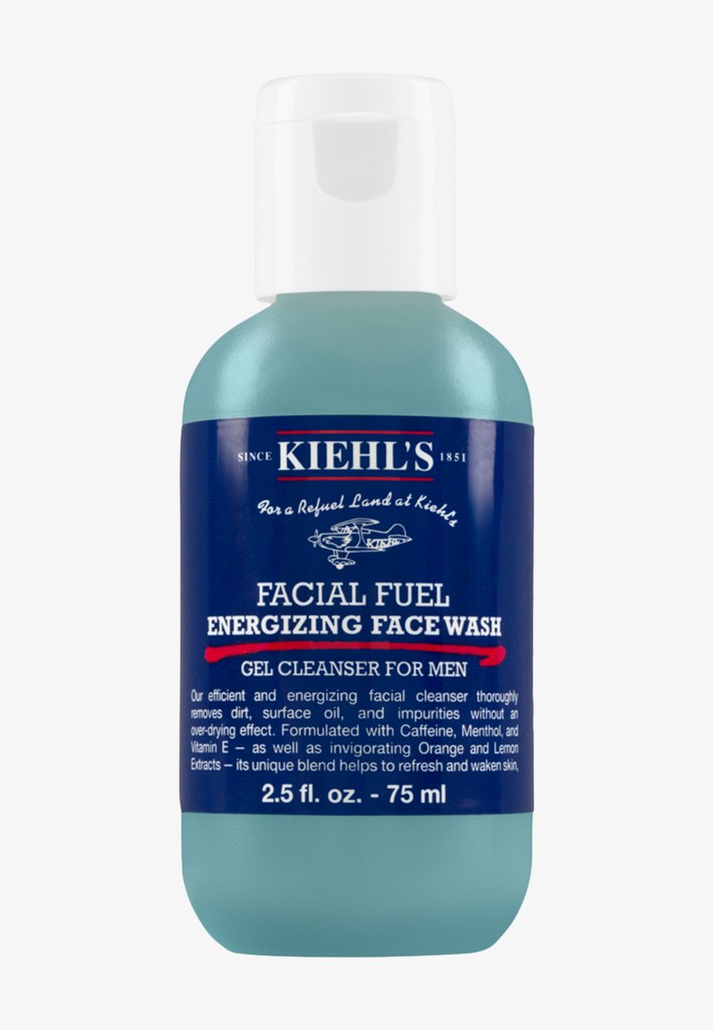 Gelrens i en klar, rund flaske med hvit flip-top-kappe. Blå og marineblå etikett med røde detaljer og hvit tekst. 75 ml størrelse.