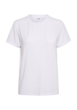 Kratke rokave bela majica iz mehak bombaž. Ima okroglo ovratnik in preprost, brezšiven dizajn brez okrasnih elementov ali vzorcev.