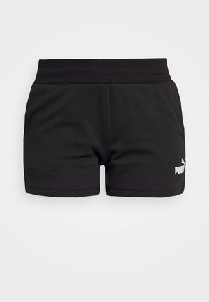 Mustad puuvillased lühikesed püksid lame vööga, mille alumisel vasakul küljel on valge Puma logo. Materjal on sileda tekstuuriga.