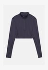 CROPPED HIGH NECK LONG SLEEVE TOP WITH 1/2 ZIP &THUMB HOLES - Topper langermet - dark grey