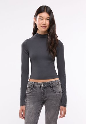 Terranova, T-SHIRT CROP A LUPETTO TINTA UNITA - Maglietta a manica lunga - antracite