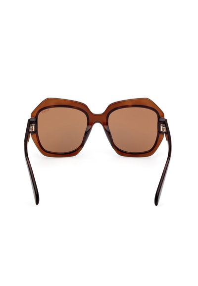 Bruna acetatsolglasögon med en oktagonal form, utrustade med mörka linser. Funktioner inkluderar en tjock ram och guldfärgade detaljer vid templet.