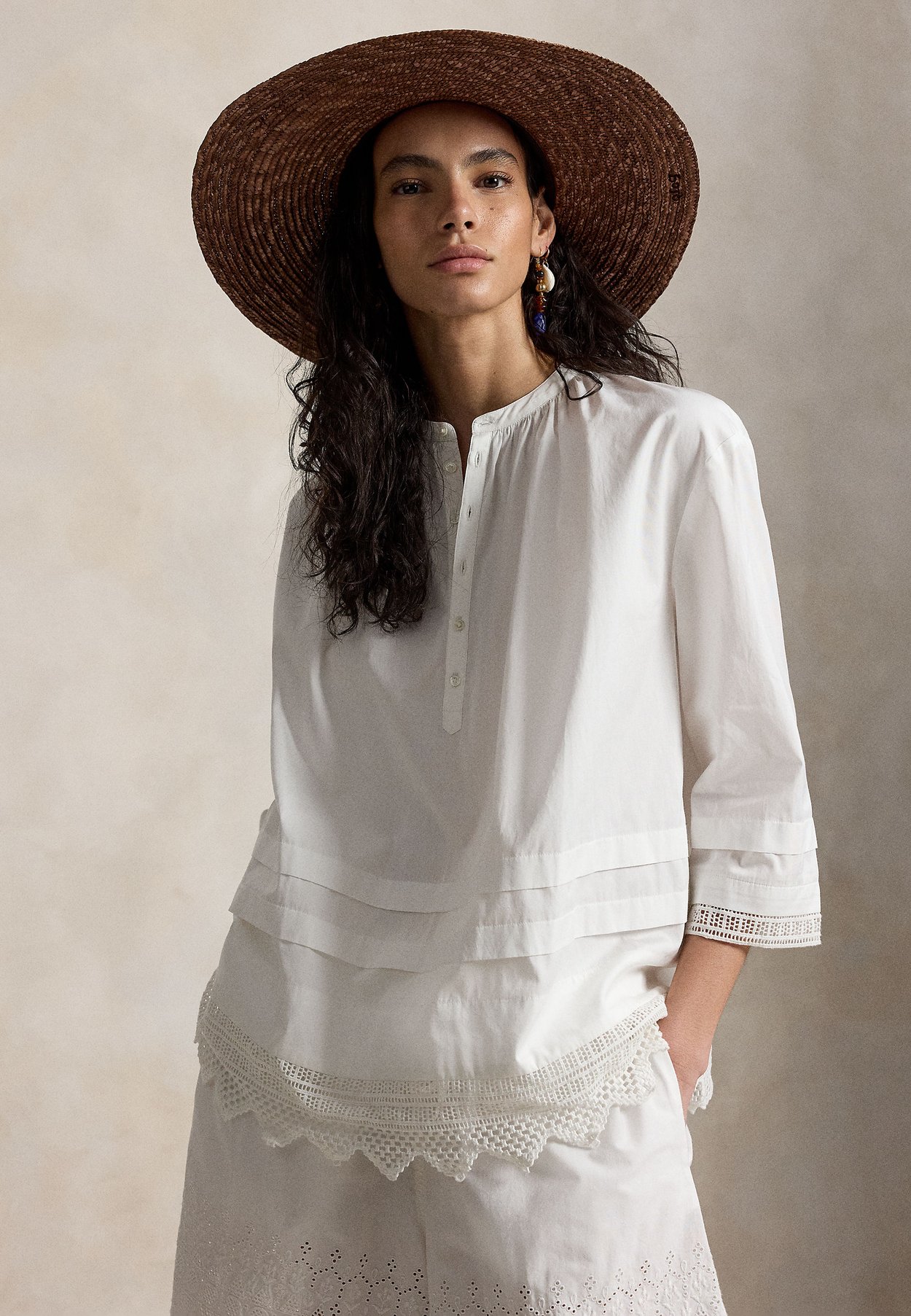 Polo Ralph Lauren Crochet-Trim Cotton Shirt - White