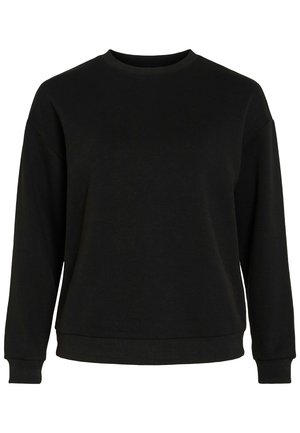 Sudadera negra de cuello redondo con mangas largas, puños y bajo acanalados, fabricada con un tejido suave. Diseño simple y sin adornos, corte relajado.