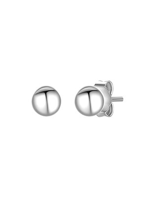 Pendientes de plata, de forma redonda, con superficie pulida y un cierre seguro con diseño acanalado. Sencillos y elegantes.
