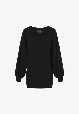 Sort oversized sweater med rund halsudskæring, ballonærmer og ribbede manchetter og kant. Fremstillet af blødt, tekstureret stof.
