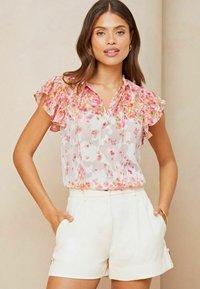 Lipsy RUFFLE SLEEVE V NECK TIE FRONT REGULAR FIT - Blūze - white
