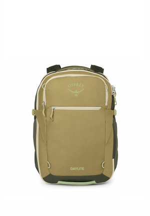 Zaino compatto Osprey Daylite color cachi e verde oliva con tasca frontale con zip e spallacci imbottiti.