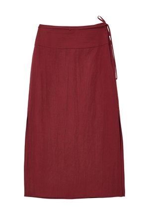 Gonna portafoglio bordeaux fino al ginocchio con lacci laterali e sottili spacchi laterali, realizzata in tessuto leggero.