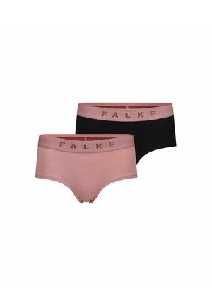 Two pairs of women’s underwear: one pink and one black. Both feature a smooth texture and a wide waistband with the brand name "FALKE" printed.