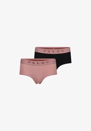 Two pairs of women’s underwear: one pink and one black. Both feature a smooth texture and a wide waistband with the brand name "FALKE" printed.