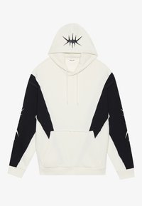 Hoody met een twee-kleurenschema in crème en zwart, een grote zwarte grafische print op de capuchon en een verstelbare trekkoord.