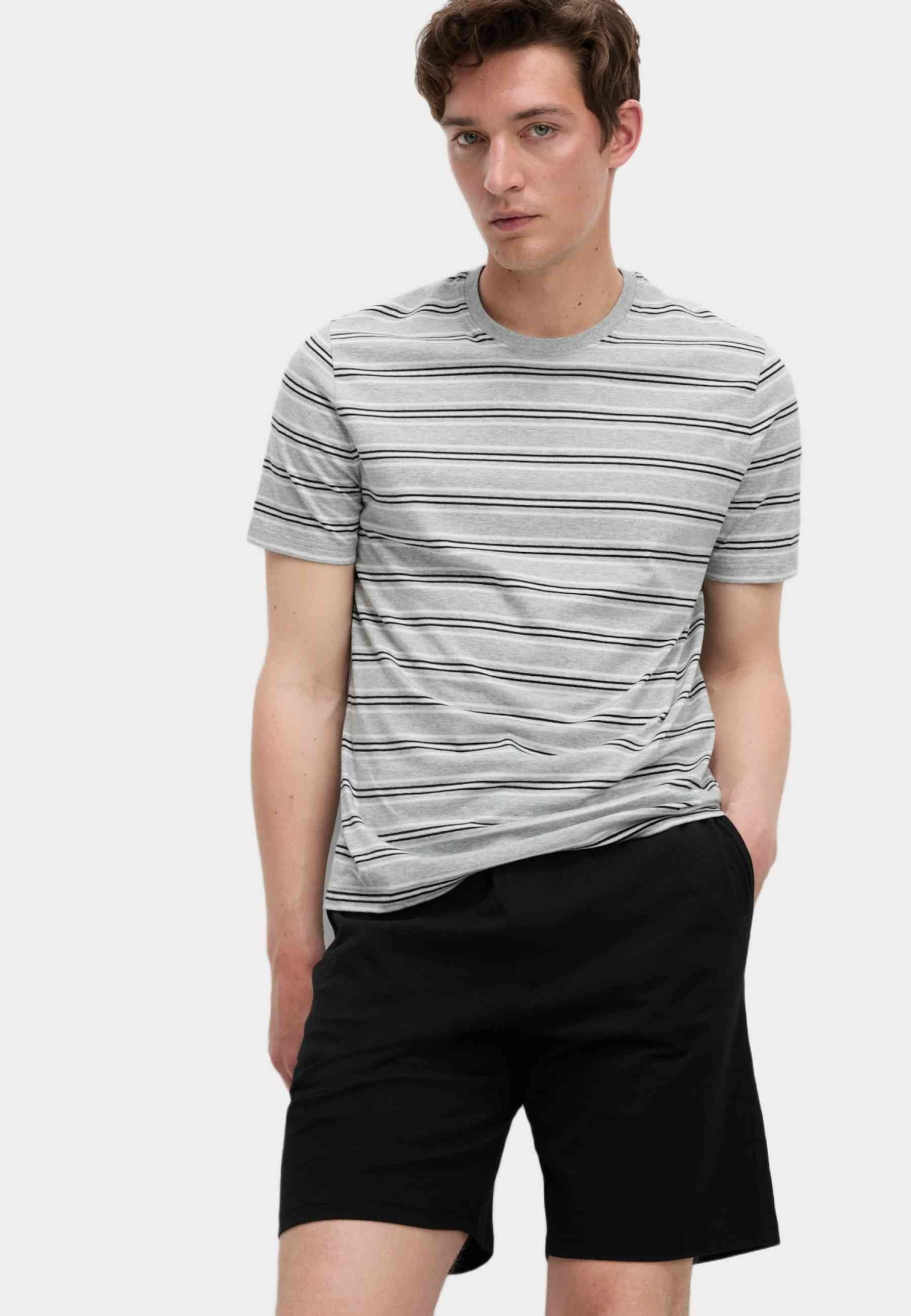 T-shirt Homme Marks & Spencer Manches Courtes, Noir Rayé, Taille M, Coton Modal