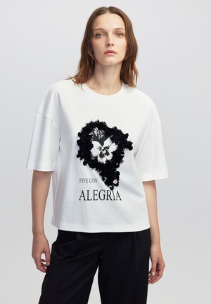 WITH SLOGAN AND GRAPHIC - T-shirt print - white