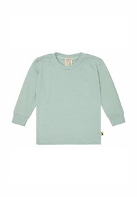 Langsleeve gestreepte t-shirt in licht teal met witte horizontale strepen, gemaakt van zachte katoen, met een ronde halslijn en een klein logo label aan de zijkant.
