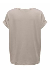 Lys beige kortærmet skjorte med rund halsudskæring og optrukne manchetter, lavet af blødt, glat stof. Enkel, afslappet pasform uden synlige mønstre.
