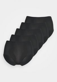 Černé vysoké bavlněné kalhotky, pět kusů, hladký texture, elastický pas, bezešvý design a klasický silueta.