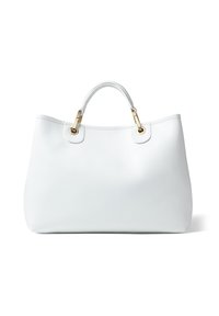 Borsa tote bianca in pelle sintetica, con hardware dorato e doppio manico. Tessuto liscio con una forma strutturata.