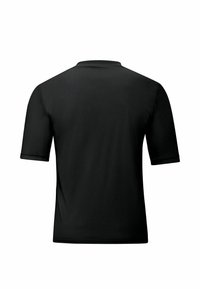 Schwarzes Poloshirt mit kurzen Ärmeln, klassischem Kragen und einer glatten, matten Textur. Keine sichtbaren Logos oder Muster. Sauberes und einfaches Design.