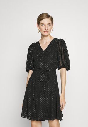 DKNY BALLOON V NECK FIT  FLARE - Kokteilinė suknelė / vakarėlių suknelė - black/silver