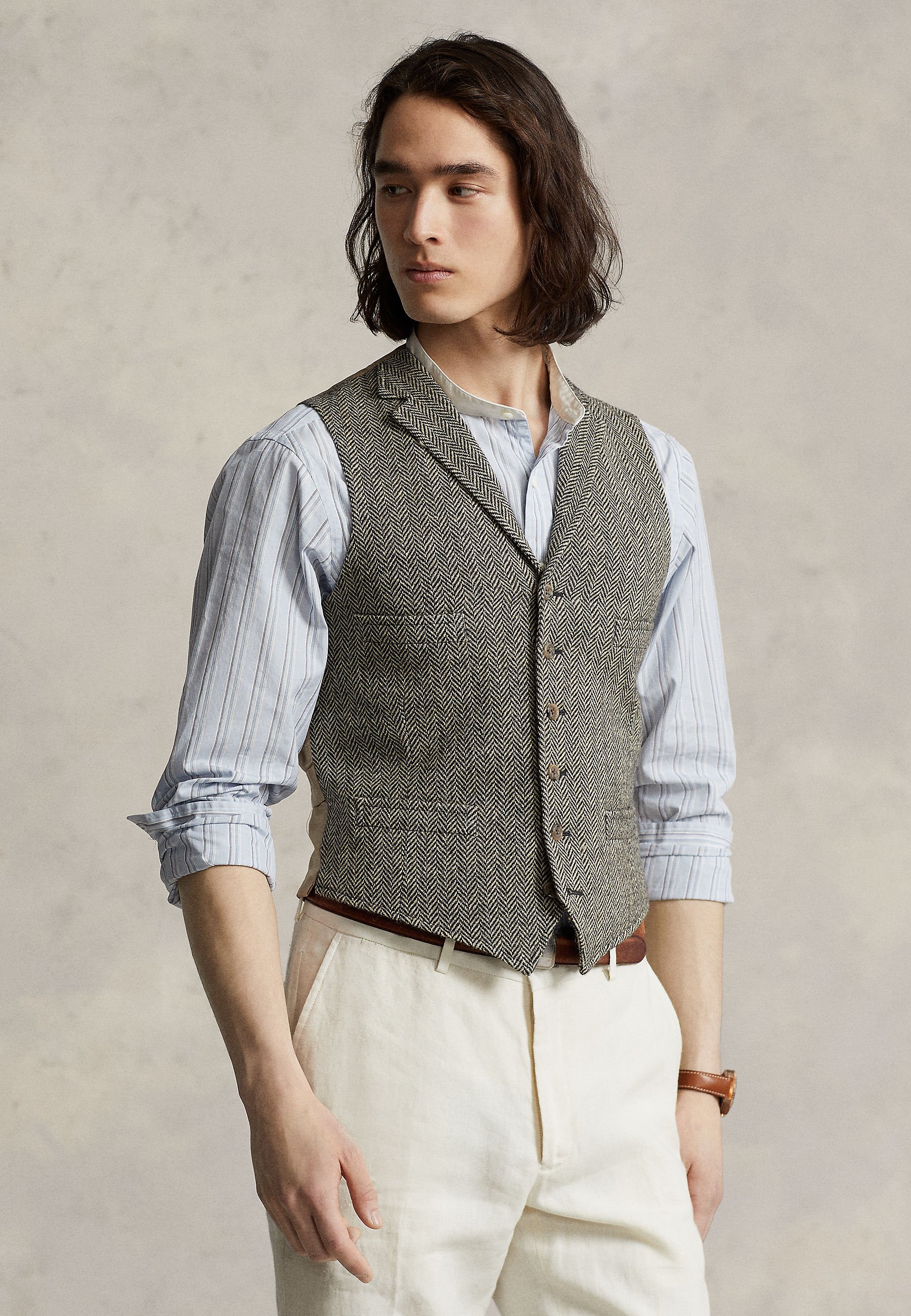 Polo Ralph Lauren WOOL HERRINGBONE TWEED VEST - Waistcoat - black