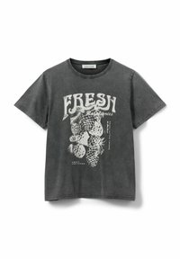 T-shirt di cotone grigio con stampa grafica di ananas e la parola "FRESH". Collo rotondo e maniche corte con una vestibilità comoda.