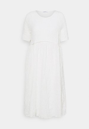 TIERED MIDAMI DRESSES WITH 1/2 SLEEVES AND ROUND NECKLINE - Jurk - temtured white