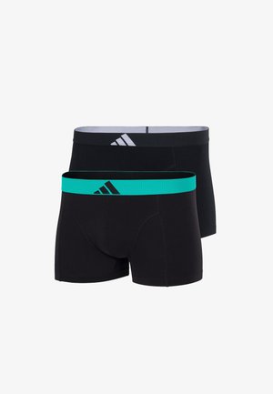 Due paia di boxer neri con una fascia in vita turchese a contrasto e il logo Adidas su ogni fascia. Tessuto morbido ed elasticizzato.