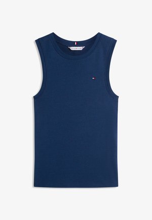 Marineblauw mouwloos katoenen tanktop met ronde hals en een klein Tommy Hilfiger-logo op de linkerborst.