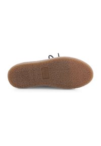 Gummisohle mit einer strukturierten, hellbraunen Oberfläche. Verfügt über einen Logoabdruck und schwarze Schnürsenkel. Einfaches Design, ohne Muster oder Akzente.