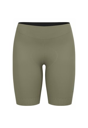 Compressie shorts in olijfgroen, gemaakt van lichtgewicht stof met een hoge tailleband. Bevat geperforeerde accenten aan de zoom.