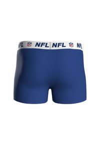 Boxers ajustados para hombre de color azul con cinturilla blanca que presenta el logo de la NFL repetido y el texto "NFL" en azul marino.