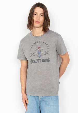 Schott T-SHIRT BIKER, EFFET FLAMMÉ - T-Shirt print - gris