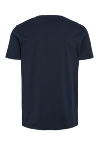 Námořnická modrá tričko s krátkým rukávem vyrobené z měkké bavlny, s kulatým výstřihem a jednoduchým, nezdobeným designem.