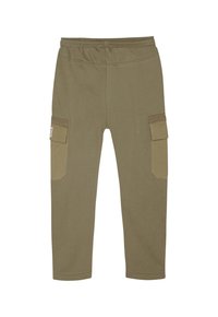 Olijf groene katoenen cargobroek met een elastische tailleband. Beschikt over twee zijzakken en een gestructureerde stof. Rechtermode ontwerp.