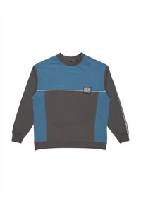 Felpa con un design a blocchi di colore blu e grigio. Realizzata in morbido tessuto con colletto rotondo, polsini a costine e un patch con logo sul petto.