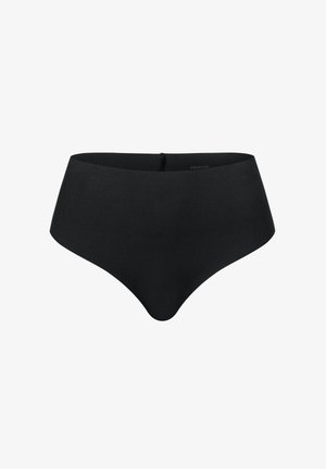 Zwarte high-waisted onderbroeken van een gladde stof. Heeft een naadloos ontwerp en een elastische tailleband voor comfort. Geen zichtbare naden of patronen.