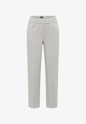 Pantalon de survêtement gris clair à jambes droites avec poches latérales et taille élastique, fabriqué en tissu doux et texturé.