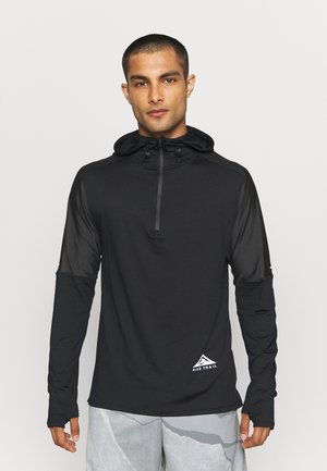 TRAIL HOODIE - Koszulka sportowa - black/dark smoke grey/white