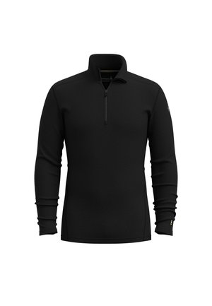 Sort langærmet pullover med en lynlås i kvart længde, lavet af blødt stof, med subtile sømdetaljer og en tætsiddende silhuet.