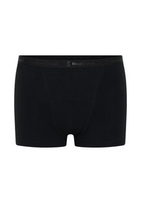 Shorts en coton noirs avec une coupe ajustée, dotés d'une ceinture lisse avec un logo en relief et des coutures renforcées.