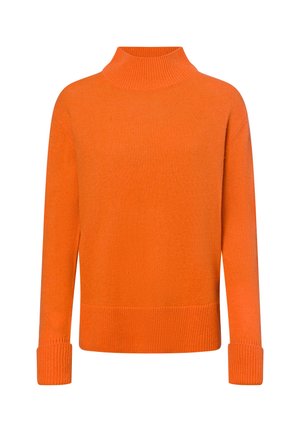 Oranje coltrui gemaakt van gebreide stof. Heeft ribgebreide manchetten en zoom, met een ontspannen pasvorm en lange mouwen.
