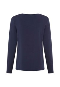 Marineblauses Langarmshirt mit Rundhalsausschnitt und glatter Stofftextur. Verfügt über eine lockere Passform und keine sichtbaren Muster oder Akzente.